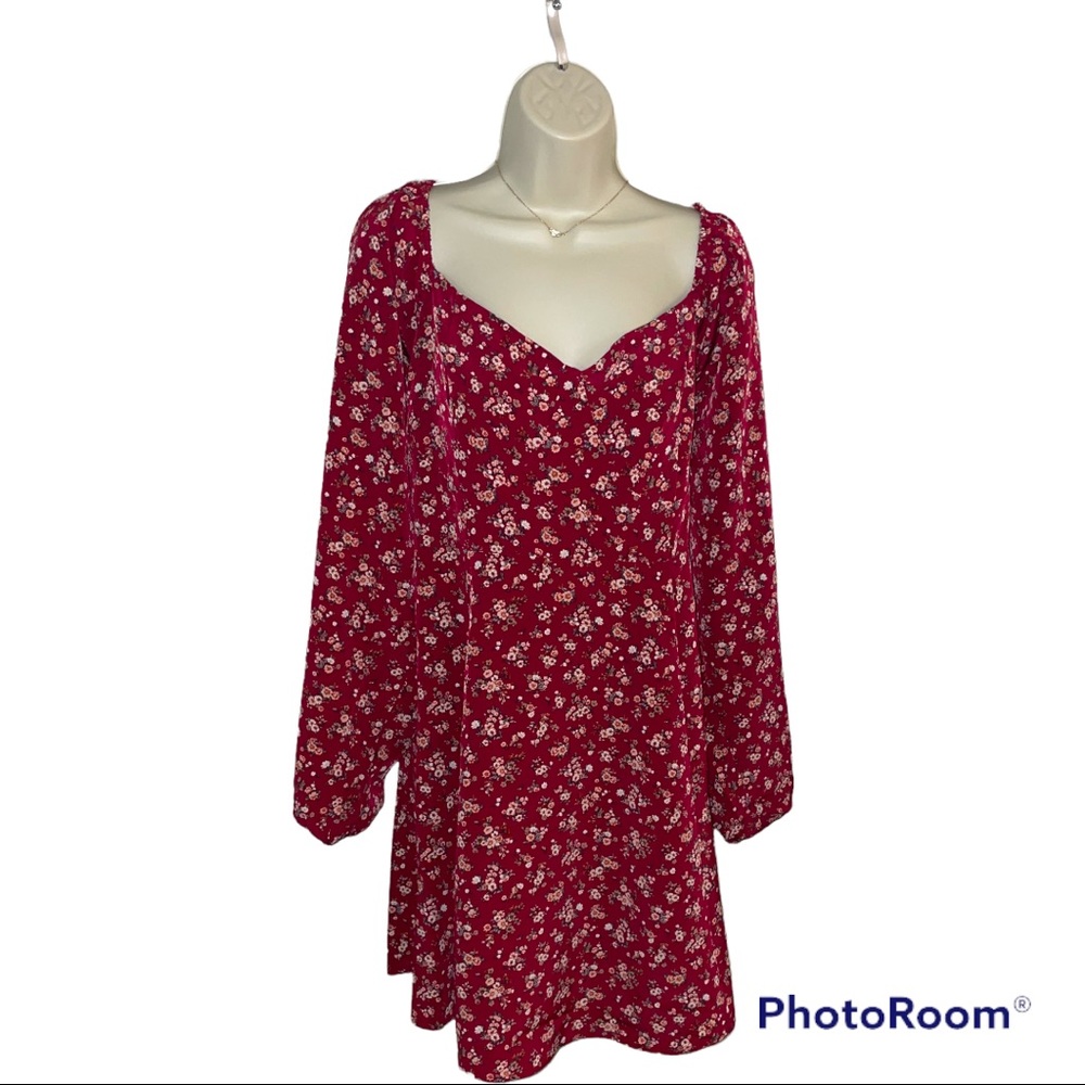 Forever 21 Red Floral Long Sleeve Dress with Smocking Size 1X New With Tags